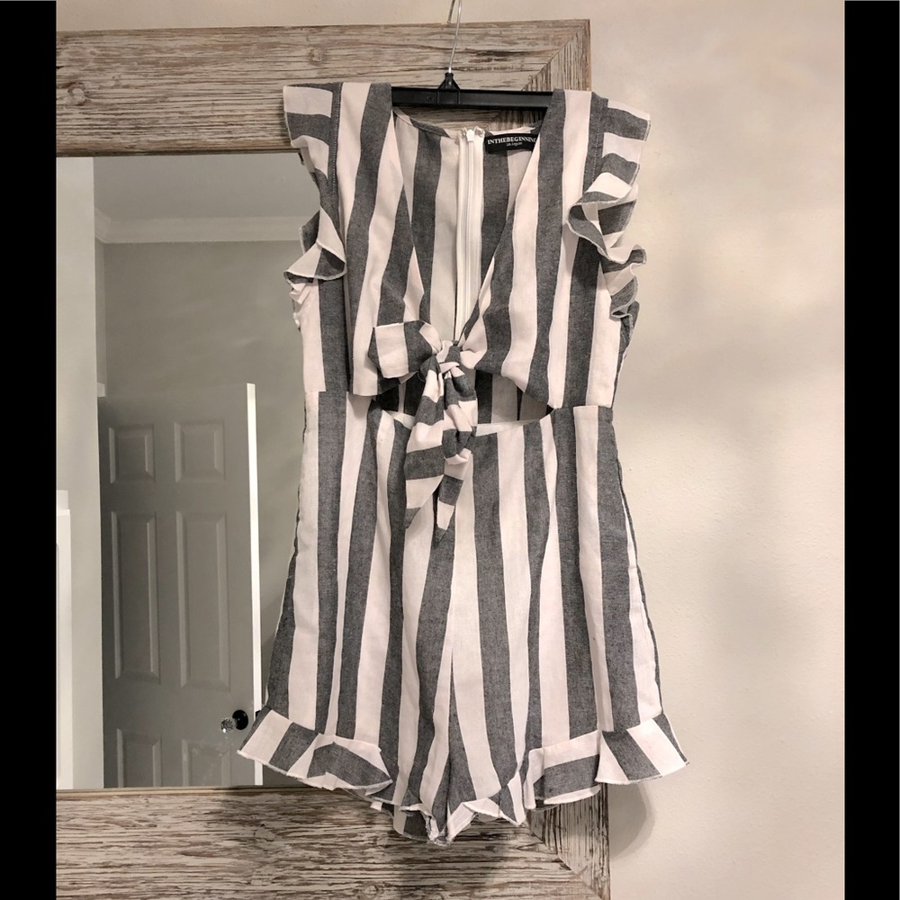 Grey And White Stripe Romper - image 1
